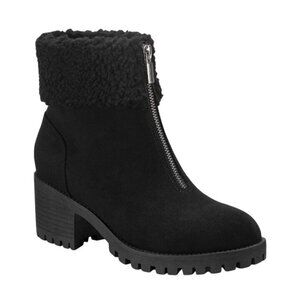 NEW Style & Co Biancaa Faux Suede Lug Sole Booties Black Size 8.5 Front Zipper